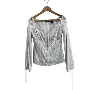 Express Y2K White Stripe Ruched Stretch Long Sleeve Top Size 9/10